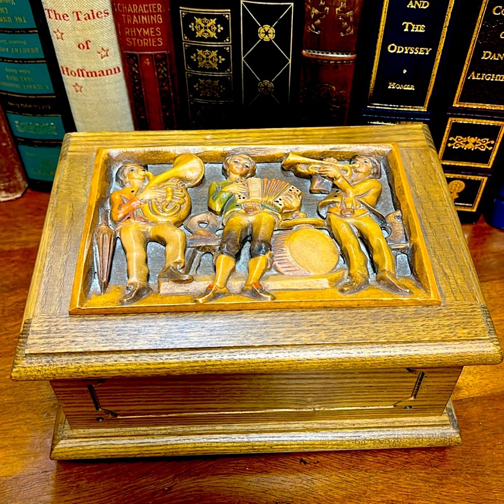 Reuge wooden music box and jewelry chest.